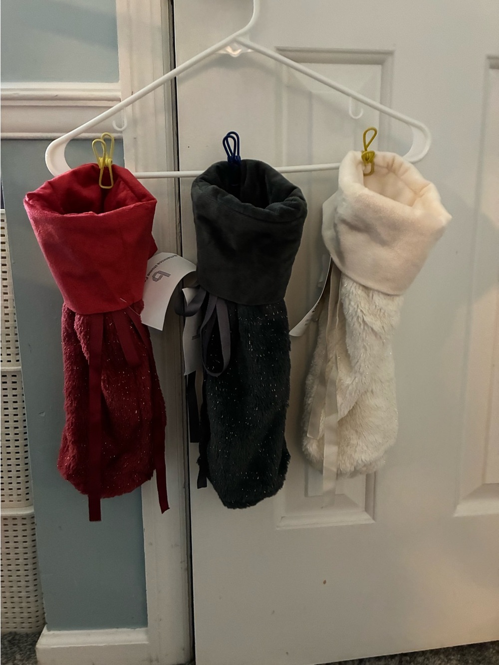 Plush Holiday Stocking Set - Cream, Red, and Green